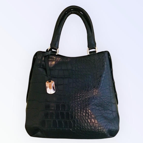 Furla Onyx Black Leather Embossed Croc Tote Bag - Picture 11 of 11